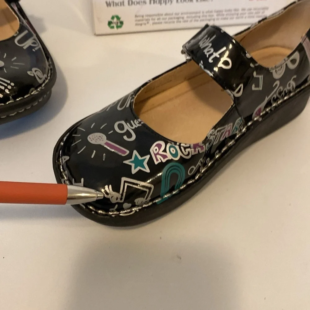 Alegria Rock Star Black Kids Dress Shoes with Patent Leather Finish Size 2